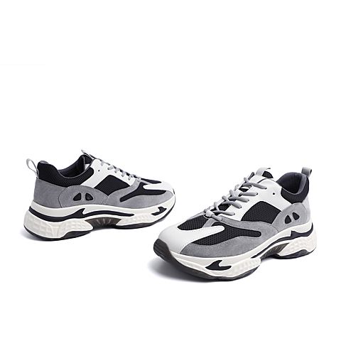 BELLE/百丽猪皮革/复合材料/织物男老爹旅游鞋19127AM0