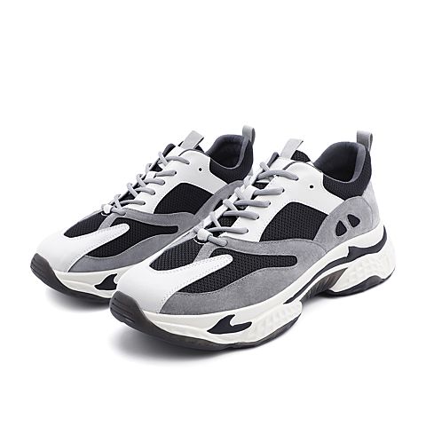 BELLE/百丽猪皮革/复合材料/织物男老爹旅游鞋19127AM0