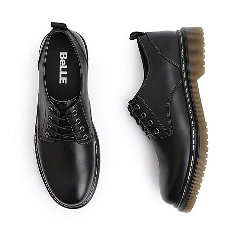 百丽休闲低帮马丁鞋男春季新款牛皮商务休闲系带工装鞋28137AM9