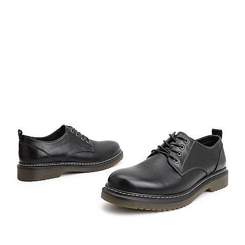 百丽休闲低帮马丁鞋男春季新款牛皮商务休闲系带工装鞋28137AM9