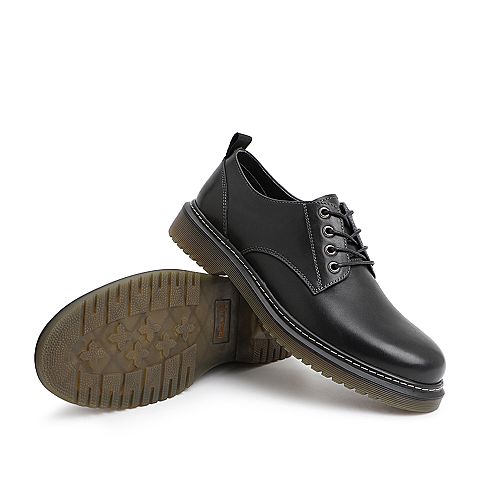 百丽休闲低帮马丁鞋男春季新款牛皮商务休闲系带工装鞋28137AM9