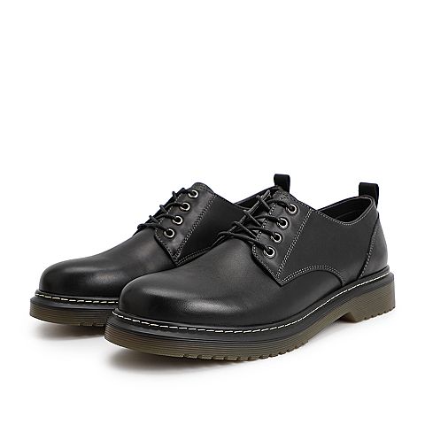 百丽休闲低帮马丁鞋男春季新款牛皮商务休闲系带工装鞋28137AM9