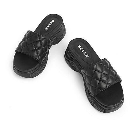 百丽厚底凉拖女夏季商场新款绵羊皮菱格纹外穿拖鞋3Q839BT0