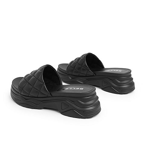 百丽厚底凉拖女夏季商场新款绵羊皮菱格纹外穿拖鞋3Q839BT0