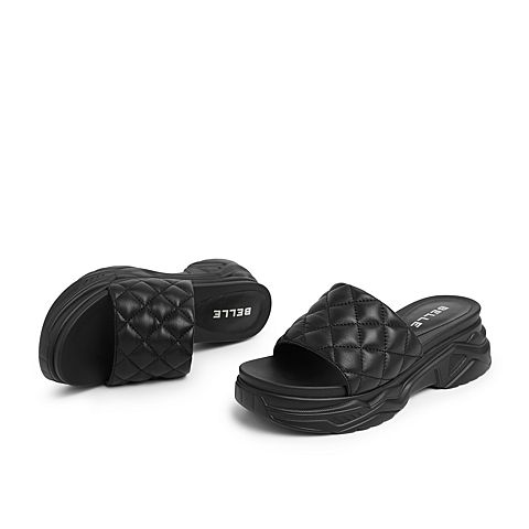 百丽厚底凉拖女夏季商场新款绵羊皮菱格纹外穿拖鞋3Q839BT0