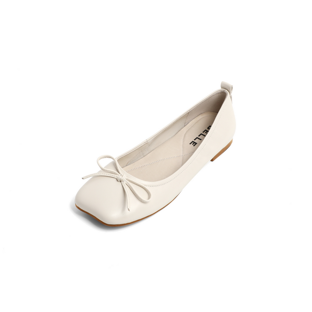 百丽平底单鞋女秋商场新款蝴蝶结复古方头奶奶鞋V3X1DCQ0