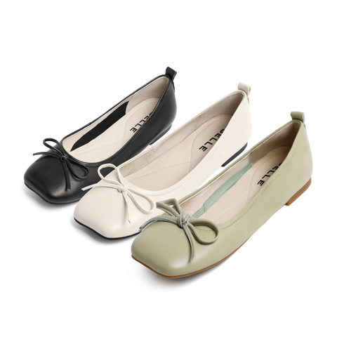 百丽平底单鞋女秋商场新款蝴蝶结复古方头奶奶鞋V3X1DCQ0
