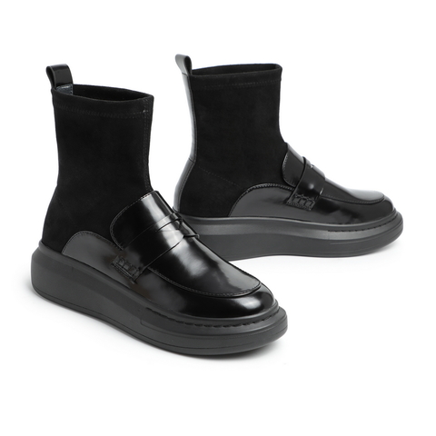 百丽秋新商场同款英伦风牛皮革女乐福厚底瘦瘦袜靴3ZT60CZ0