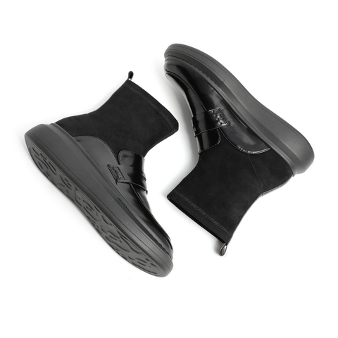 百丽秋新商场同款英伦风牛皮革女乐福厚底瘦瘦袜靴3ZT60CZ0