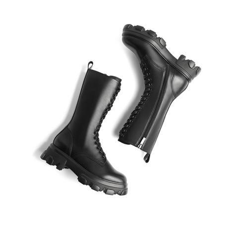 百丽同款马丁靴女冬新商场同款英伦中筒皮靴3BJ63DZ0