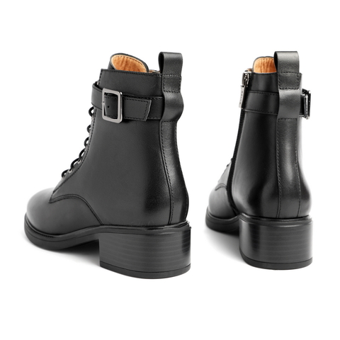 百丽粗跟马丁靴英伦风女冬商场新款女牛皮短靴加绒3FZ52DD0