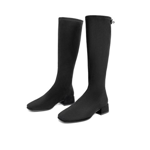 百丽粗跟长靴女冬新商场同款弹力瘦瘦靴高筒靴女3G971DG0