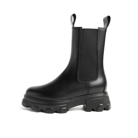 百丽厚底切尔西靴女冬商场新款英伦风烟筒皮靴3BJ64DZ0