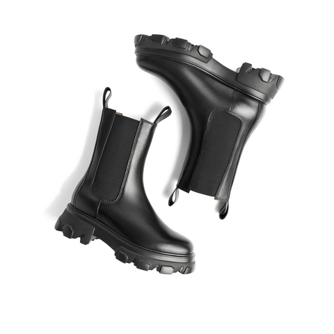 百丽厚底切尔西靴女冬商场新款英伦风烟筒皮靴3BJ64DZ0