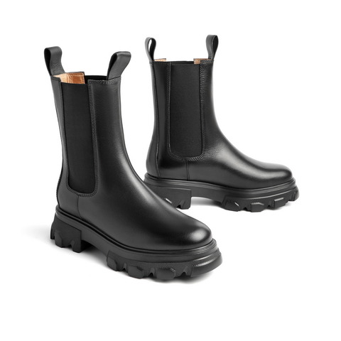 百丽厚底切尔西靴女冬商场新款英伦风烟筒皮靴3BJ64DZ0