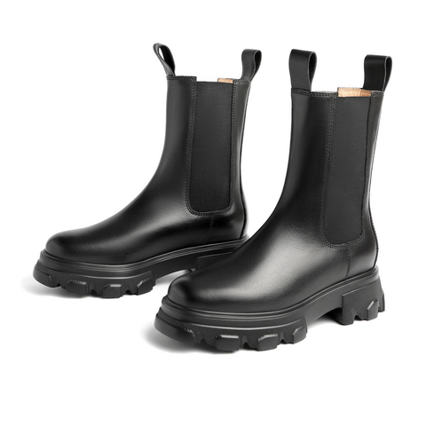 百丽厚底切尔西靴女冬商场新款英伦风烟筒皮靴3BJ64DZ0