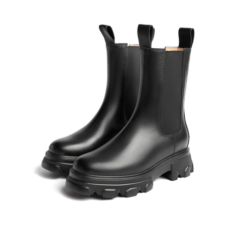 百丽厚底切尔西靴女冬商场新款英伦风烟筒皮靴3BJ64DZ0