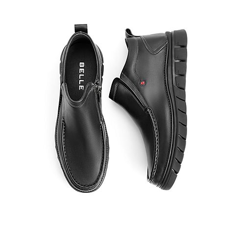 百丽商务靴冬新商场同款牛皮革男高帮休闲鞋短靴加绒6ZX02DD0