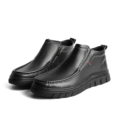 百丽商务靴冬新商场同款牛皮革男高帮休闲鞋短靴加绒6ZX02DD0