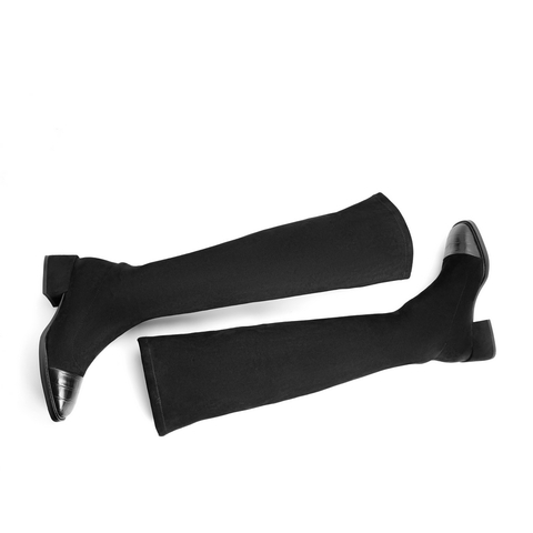 百丽过膝弹力靴女冬新商场同款粗跟瘦瘦长靴加绒V8V1DDC0