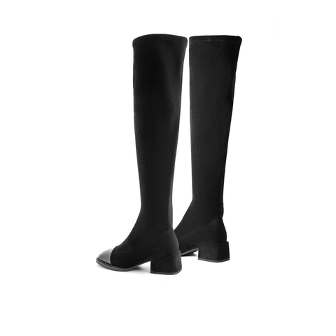 百丽过膝弹力靴女冬新商场同款粗跟瘦瘦长靴加绒V8V1DDC0