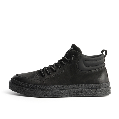 百丽冬新商场同款磨砂牛皮革男黑色休闲短靴加绒里7AZ01DD0