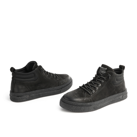 百丽冬新商场同款磨砂牛皮革男黑色休闲短靴加绒里7AZ01DD0