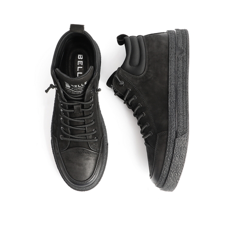 百丽冬新商场同款磨砂牛皮革男黑色休闲短靴加绒里7AZ01DD0