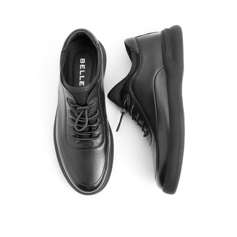 百丽皮鞋冬新商场同款磨砂牛皮革黑色男商务休闲鞋7BB01DM0