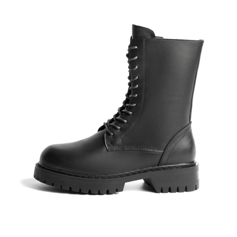 百丽厚底马丁靴英伦风黑色女冬新款时尚皮短靴80171DZ0