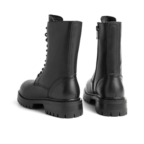 百丽厚底马丁靴英伦风黑色女冬新款时尚皮短靴80171DZ0