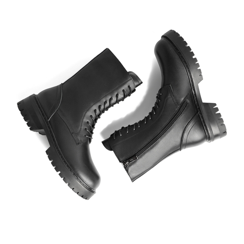 百丽厚底马丁靴英伦风黑色女冬新款时尚皮短靴80171DZ0