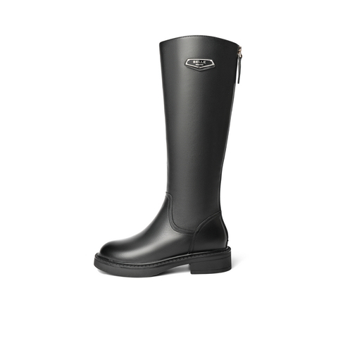 百丽厚底骑士靴女冬新商场同款长靴牛皮革女皮靴绒V9W1DDG0