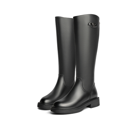 百丽厚底骑士靴女冬新商场同款长靴牛皮革女皮靴绒V9W1DDG0