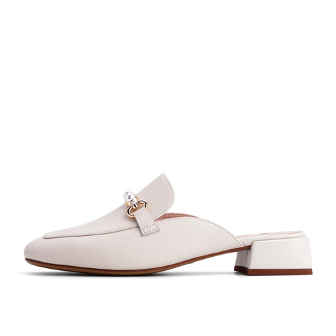 百丽2021春新珍珠装饰女慵懒休闲穆勒鞋半拖鞋外穿3E738AH1