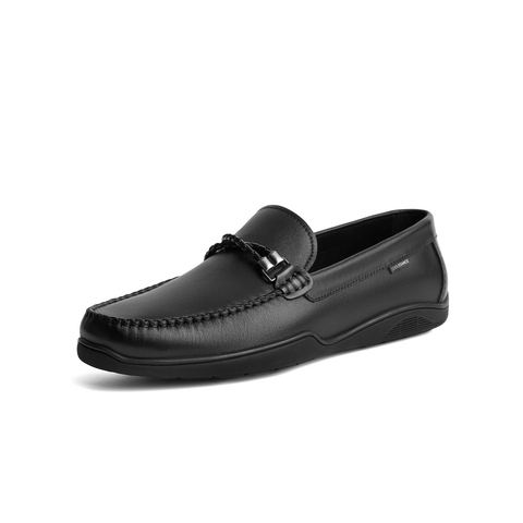 百丽时尚乐福鞋男2021春新牛皮革套脚舒适休闲豆豆鞋10471AM1