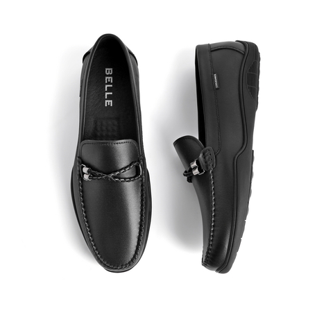 百丽时尚乐福鞋男2021春新牛皮革套脚舒适休闲豆豆鞋10471AM1