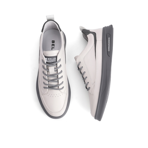 百丽低帮板鞋男2021商场同款牛皮革小白休闲鞋7CG01AM1