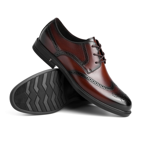 百丽2021商场同款布洛克牛皮革男商务正装皮鞋B3GF5AM1