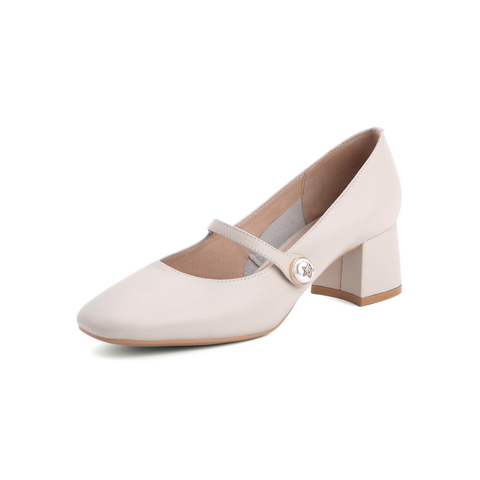 百丽玛丽珍鞋女2021商场同款漆牛皮革粗跟单鞋W1Z1DAQ1