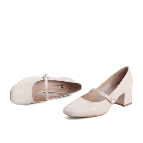 百丽玛丽珍鞋女2021商场同款漆牛皮革粗跟单鞋W1Z1DAQ1