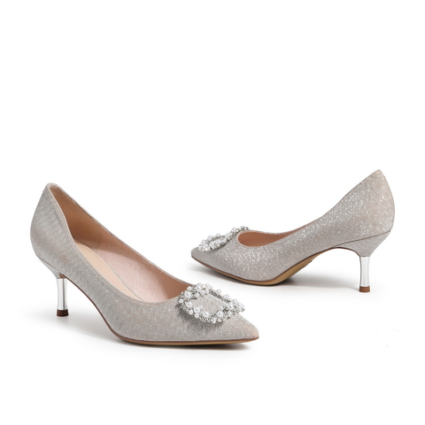 百丽晚宴高跟鞋女2021春新商场同款亮片细跟尖头单鞋3DZ15AQ1