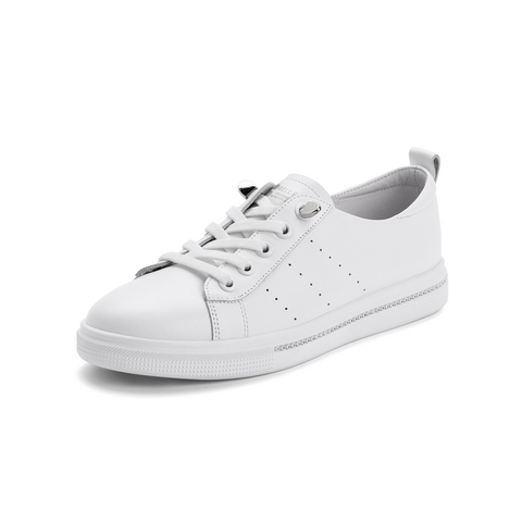 百丽小白鞋女2021春新款牛皮革厚底免系带水钻休闲板鞋58181AM1