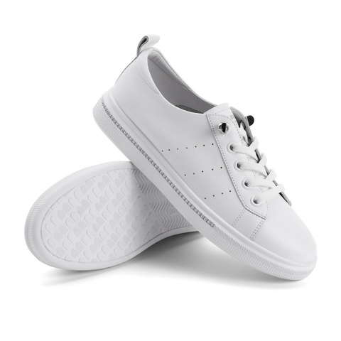 百丽小白鞋女2021春新款牛皮革厚底免系带水钻休闲板鞋58181AM1