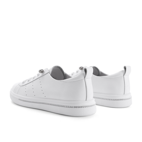 百丽小白鞋女2021春新款牛皮革厚底免系带水钻休闲板鞋58181AM1