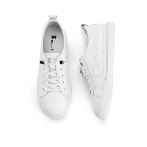 百丽小白鞋女2021春新款牛皮革厚底免系带水钻休闲板鞋58181AM1