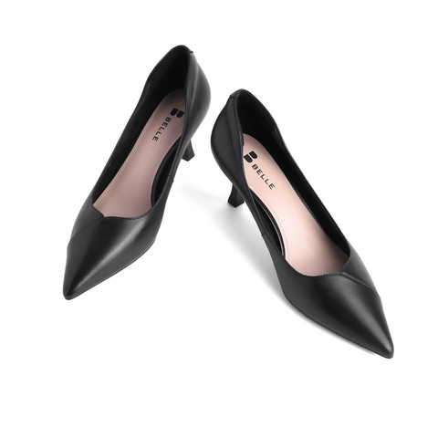 百丽2021春新羊皮革女通勤正装细跟尖头高跟鞋单鞋21595AQ1