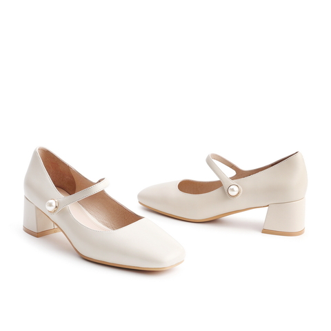 百丽玛丽珍鞋女2021款休闲复古羊皮革粗跟单鞋31530AQ1