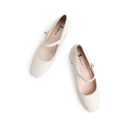 百丽玛丽珍鞋女2021款休闲复古羊皮革粗跟单鞋31530AQ1