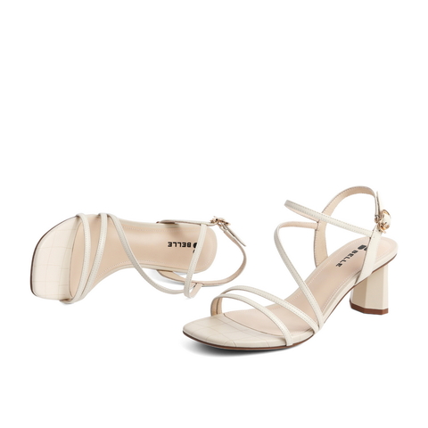 百丽罗马凉鞋女2021夏新羊皮革时尚压花通勤中跟凉鞋3KQ38BL1